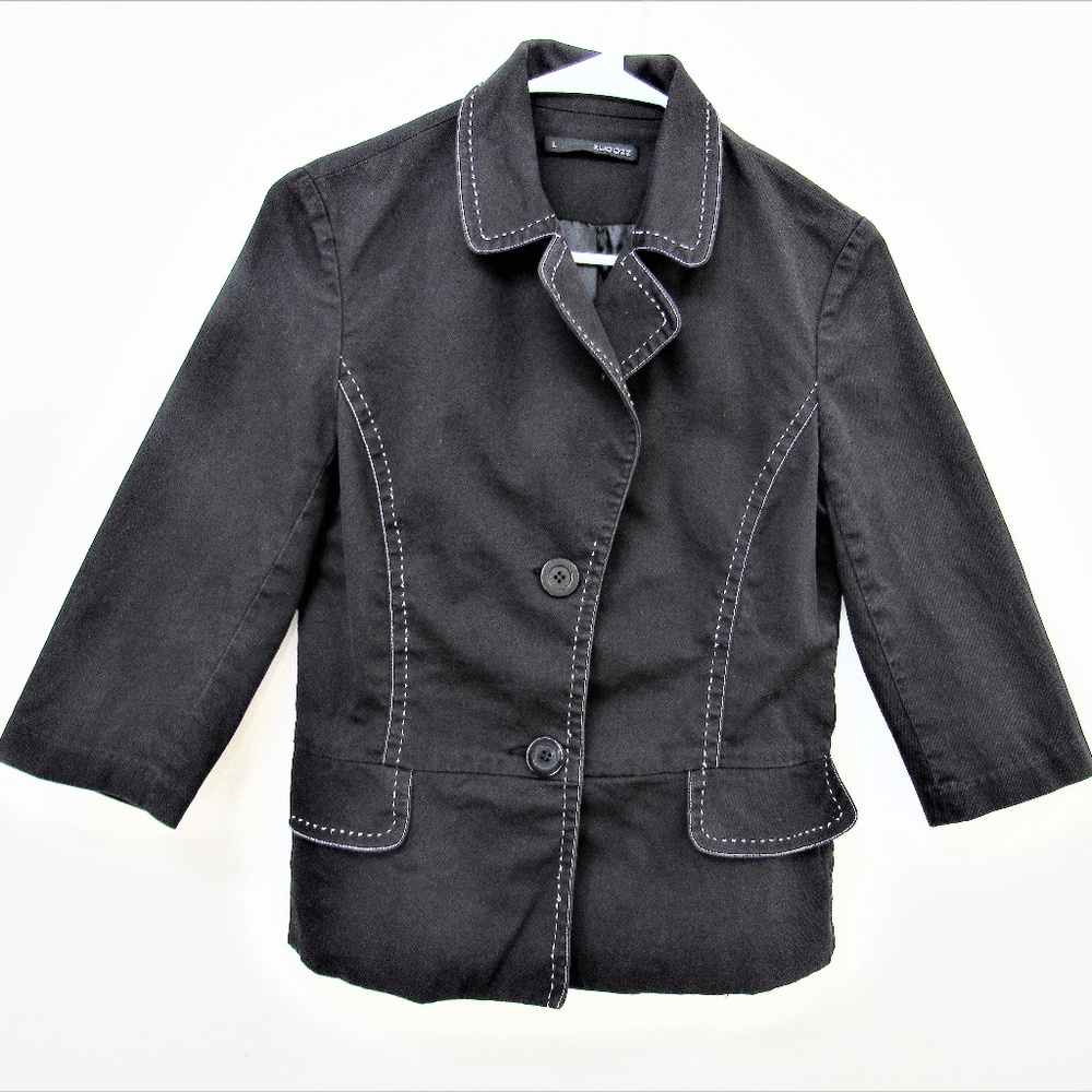 Zucozz Black 3/4 Sleeves Notched Lapel Jacket